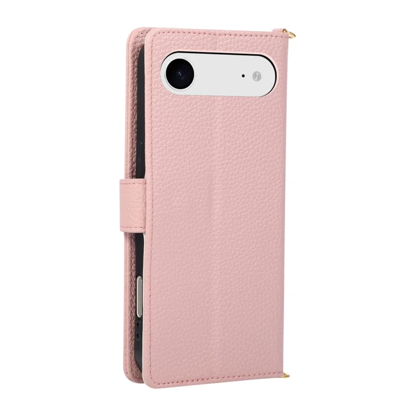For iPhone Air Wallet Case Triangular Splicing Zipper Leather Flip Cover with Wrist Strap - Pink