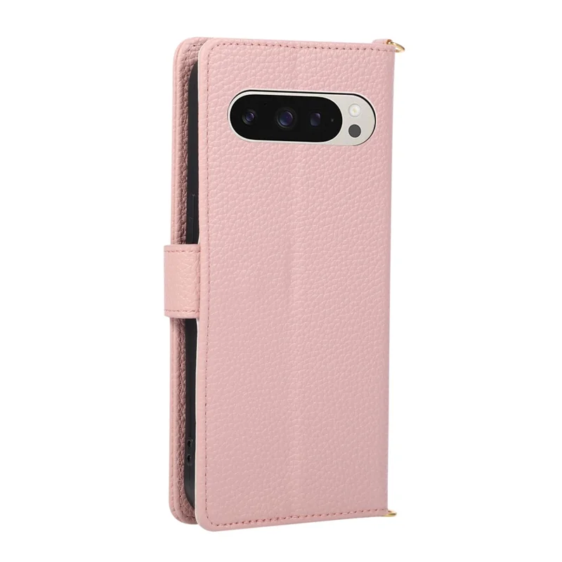 Wallet Case for Google Pixel 10 Pro XL  /  9 Pro XL Triangular Splicing Zipper Leather Flip Cover with Wrist Strap - Pink