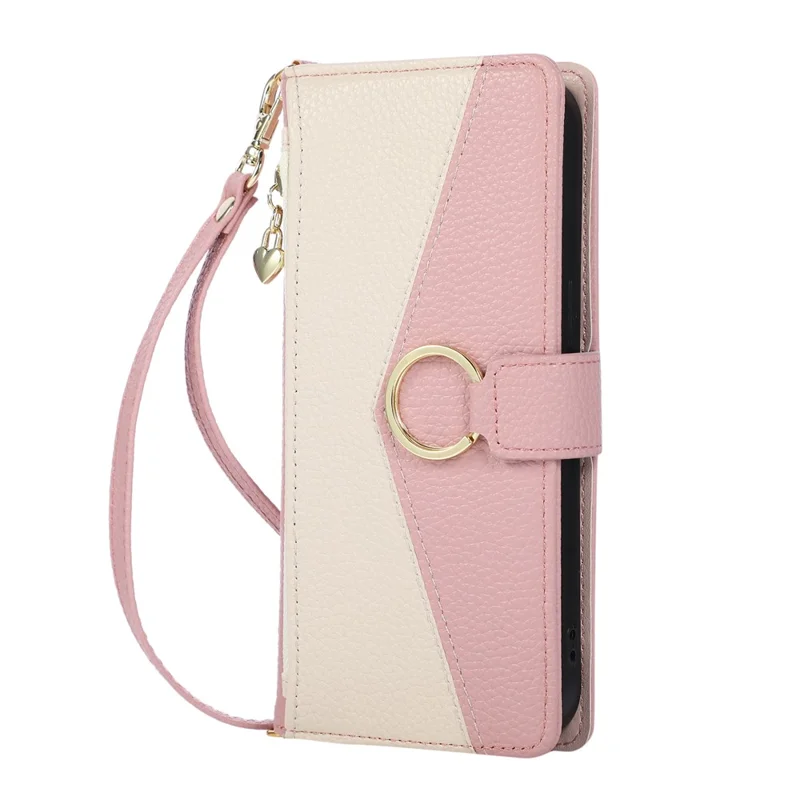 For Google Pixel 9a Triangular Splicing Zipper Leather Flip Cover with Wrist Strap - Pink
