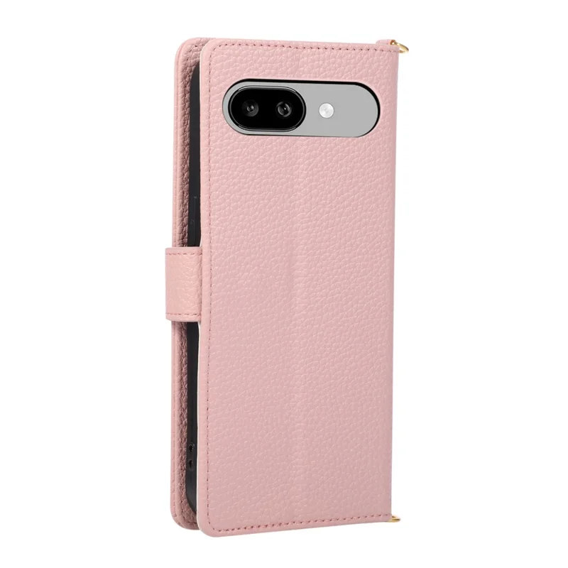 For Google Pixel 9a Triangular Splicing Zipper Leather Flip Cover with Wrist Strap - Pink