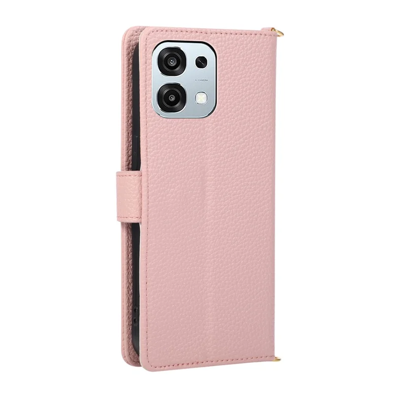 Capa Carteira com Dobra em Pele para OPPO A6 4G / A6 5G, com Suporte em Triângulo, Anel, Fecho com Zíper - Rosa