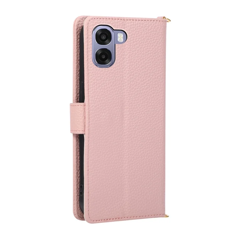 For Oppo A6x 5G  /  4G Wallet Case Triangular Splicing Zipper Leather Flip Cover with Wrist Strap - Pink