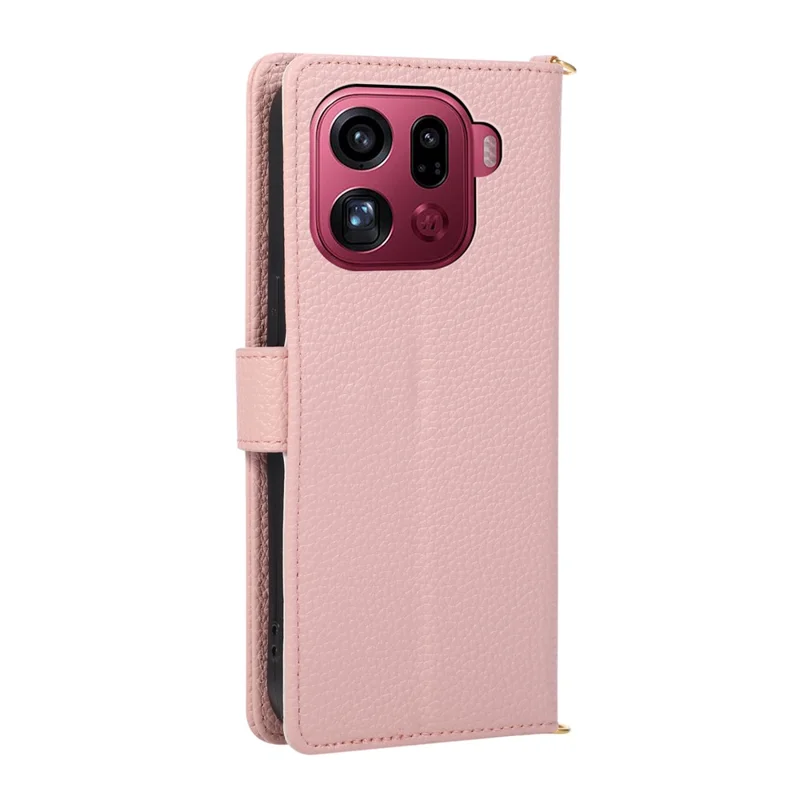 Cover Triangolare con Portafoglio con Cerniera per Oppo Find X9 Pro 5G, Supporto ad Anello, Cover Magnetica in Pelle, Anticaduta con Supporto - Rosa