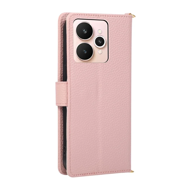 For Realme 15 5G Wallet Case Triangular Splicing Zipper Leather Flip Cover with Wrist Strap - Pink