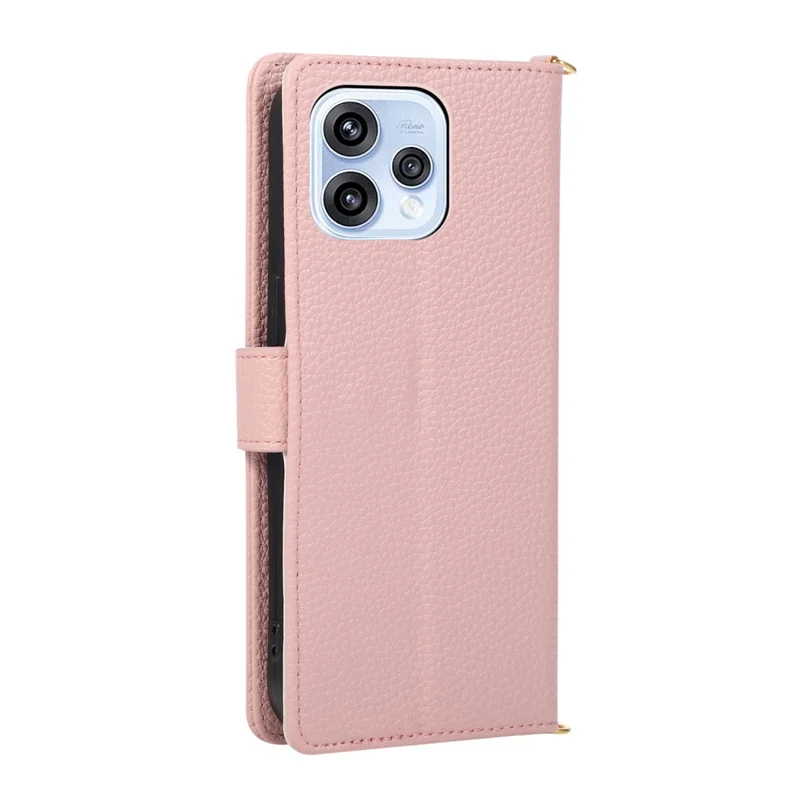 Wallet Case For Oppo Reno15 5G (Global) / Reno15c 5G (China) Triangular Splicing Zipper Leather Flip Cover with Wrist Strap - Pink