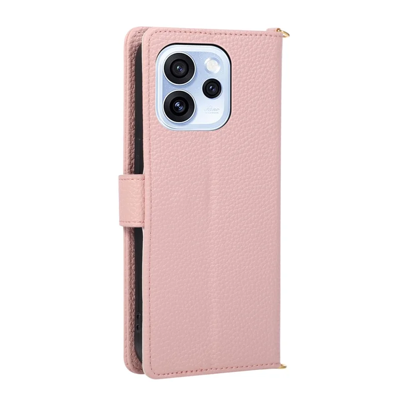 Wallet Case for Oppo Reno15 Pro 5G (Global) / Reno15 5G (China) Triangular Splicing Zipper Leather Flip Cover with Wrist Strap - Pink