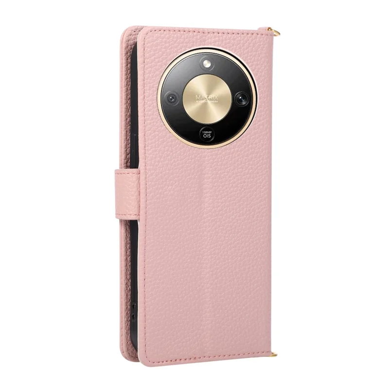 Etui portfelik na Honor Magic8 Lite 5G / X9d 5G / X70 5G z trójkątną klamrą magnetyczną, etui skórzane z kieszeniami na karty, uchwytem i zamkiem - różowy