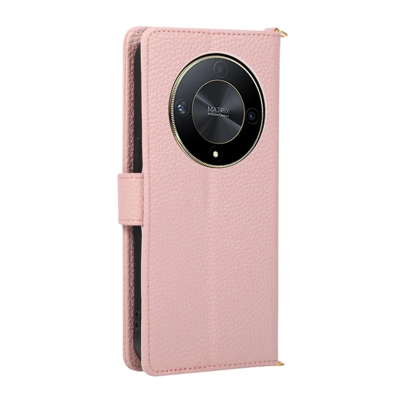 Wallet Case for Honor X9b 5G / Magic6 Lite 5G / X50 5G Triangular Splicing Zipper Leather Flip Cover with Wrist Strap - Pink