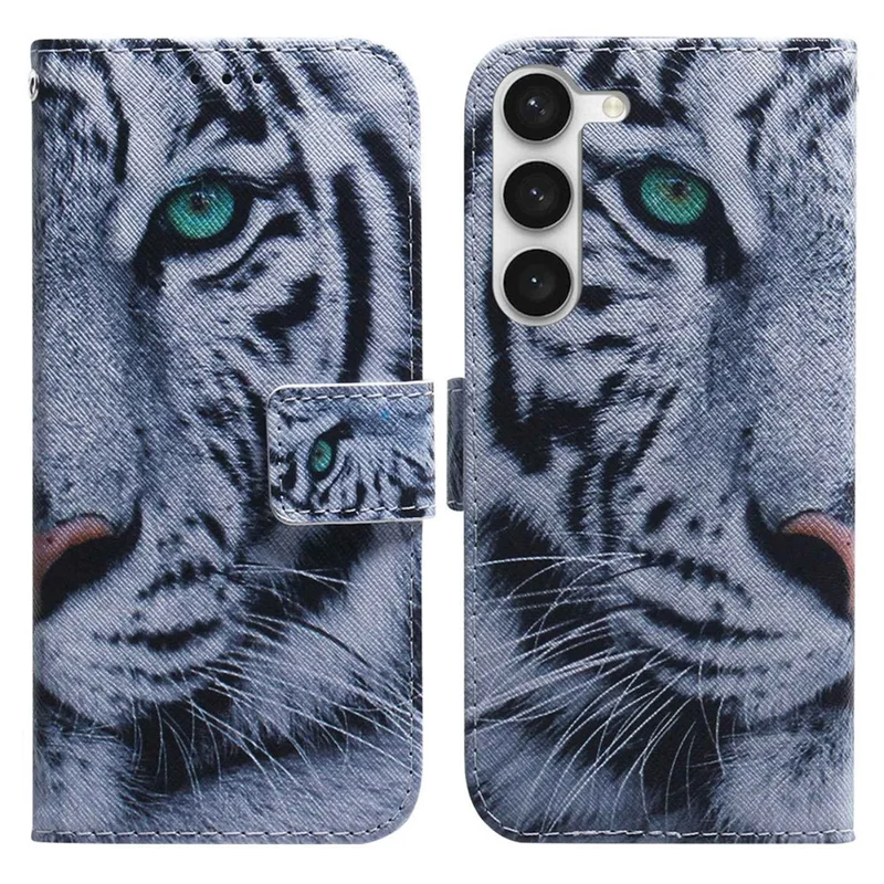 For Samsung Galaxy S23+ Pattern Printing PU Leather Drop-proof Cover Magnetic Clasp Flip Stand Wallet Case - Tiger Head