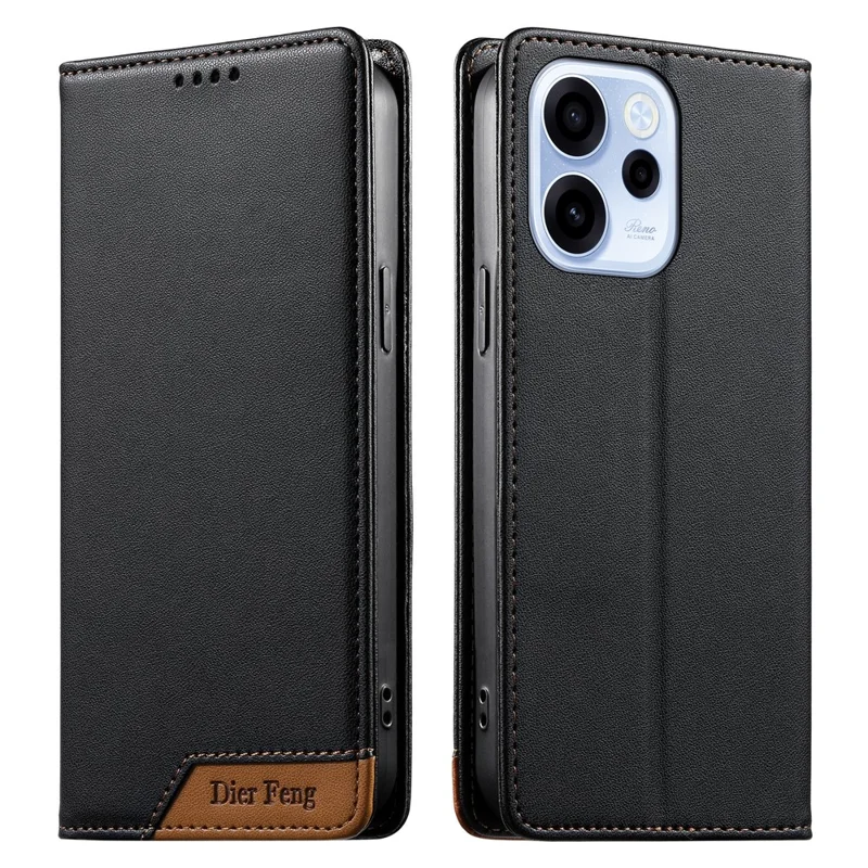 DIERFENG DF-018 for Oppo Reno15 F 5G Case RFID Blocking Wallet Leather Phone Cover with Color Splicing Logo Corner - Black