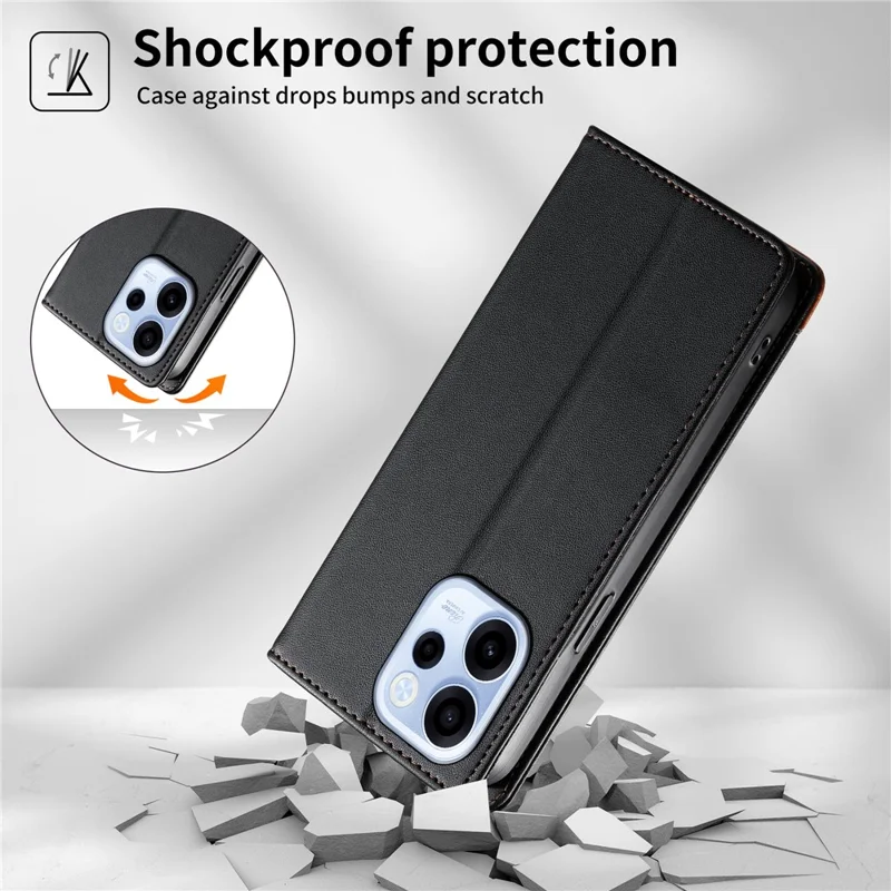 DIERFENG DF-018 for Oppo Reno15 F 5G Case RFID Blocking Wallet Leather Phone Cover with Color Splicing Logo Corner - Black