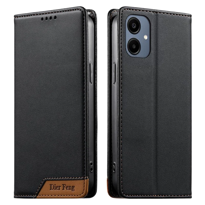 DIERFENG DF-018 for Samsung Galaxy A06 5G  /  A06 4G Case RFID Blocking Wallet Leather Phone Cover with Color Splicing Logo Corner - Black