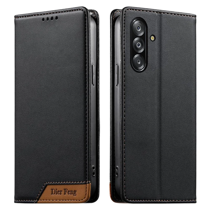 DIERFENG DF-018 for Samsung Galaxy A26 5G Case RFID Blocking Wallet Leather Phone Cover with Color Splicing Logo Corner - Black