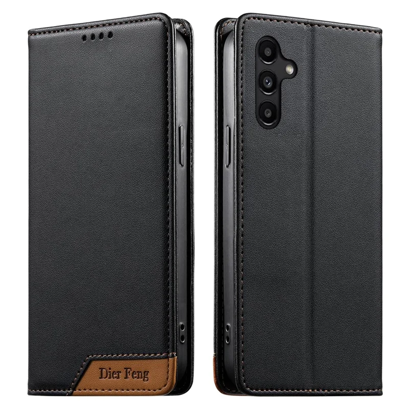 DIERFENG DF-018 for Samsung Galaxy A16 5G  /  A16 4G Case RFID Blocking Wallet Leather Phone Cover with Color Splicing Logo Corner - Black