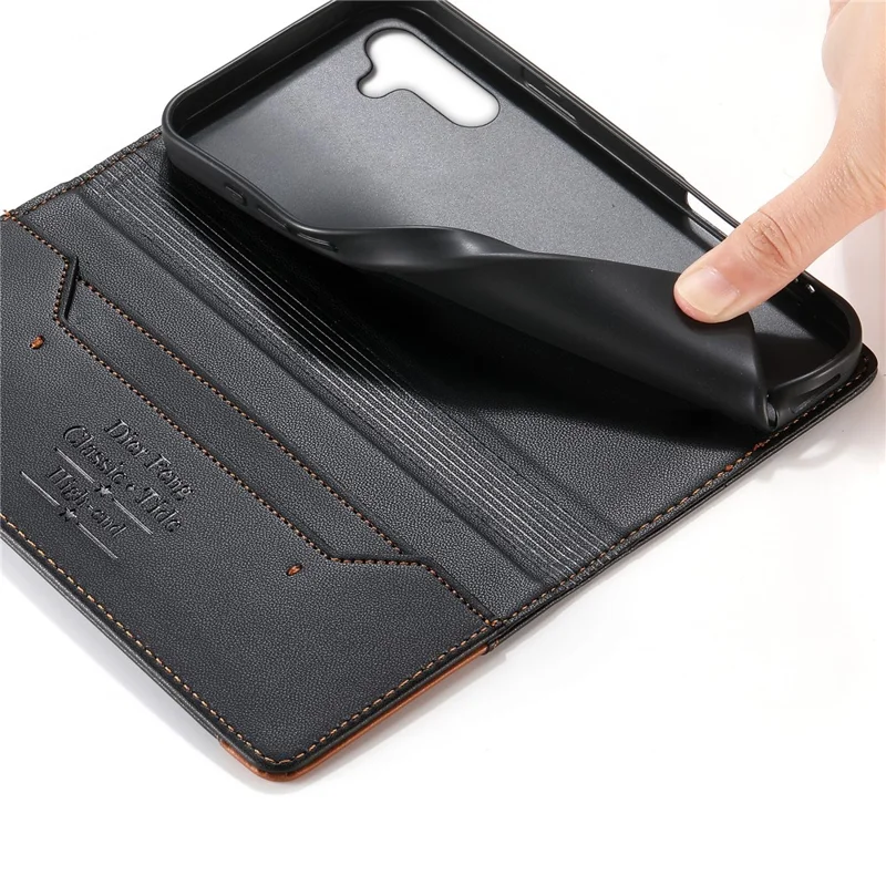 DIERFENG DF-018 for Samsung Galaxy A16 5G  /  A16 4G Case RFID Blocking Wallet Leather Phone Cover with Color Splicing Logo Corner - Black