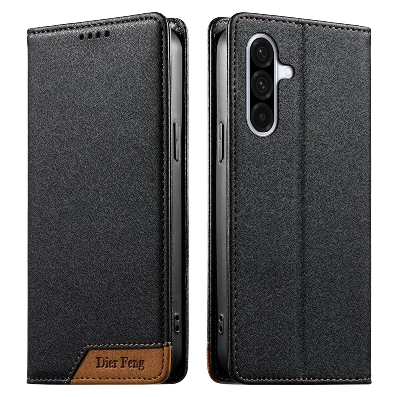 DIERFENG DF-018 for Samsung Galaxy A37 5G Case RFID Blocking Wallet Leather Phone Cover with Color Splicing Logo Corner - Black