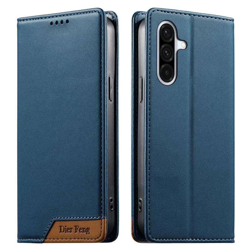 DIERFENG DF-018 for Samsung Galaxy A37 5G Case RFID Blocking Wallet Leather Phone Cover with Color Splicing Logo Corner - Blue