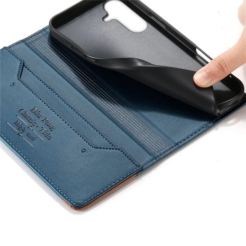 DIERFENG DF-018 for Samsung Galaxy A37 5G Case RFID Blocking Wallet Leather Phone Cover with Color Splicing Logo Corner - Blue