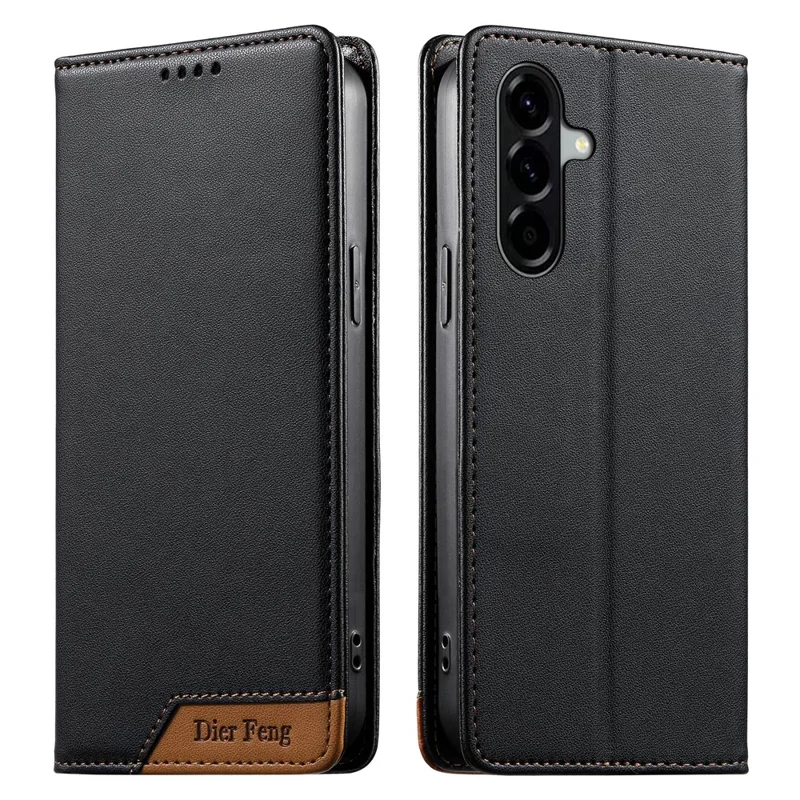 DIERFENG DF-018 for Samsung Galaxy A56 5G Case RFID Blocking Wallet Leather Phone Cover with Color Splicing Logo Corner - Black