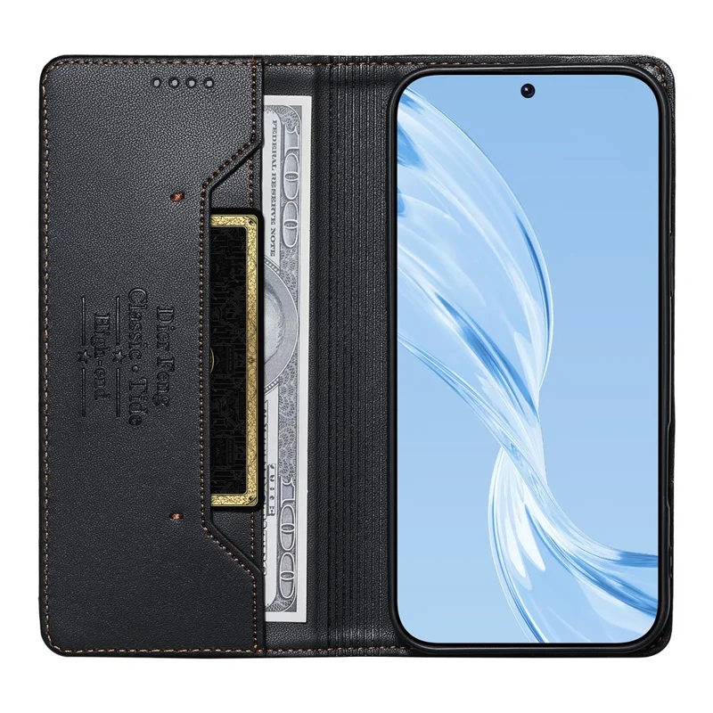 DIERFENG DF-018 for Samsung Galaxy A56 5G Case RFID Blocking Wallet Leather Phone Cover with Color Splicing Logo Corner - Black