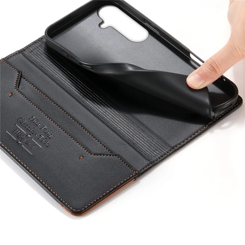 DIERFENG DF-018 for Samsung Galaxy S25+  /  S24+ Case RFID Blocking Wallet Leather Phone Cover with Color Splicing Logo Corner - Black