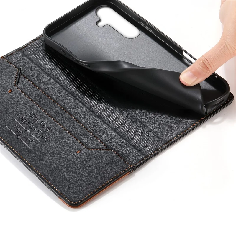 DIERFENG DF-018 for Samsung Galaxy S24 FE Case RFID Blocking Wallet Leather Phone Cover with Color Splicing Logo Corner - Black