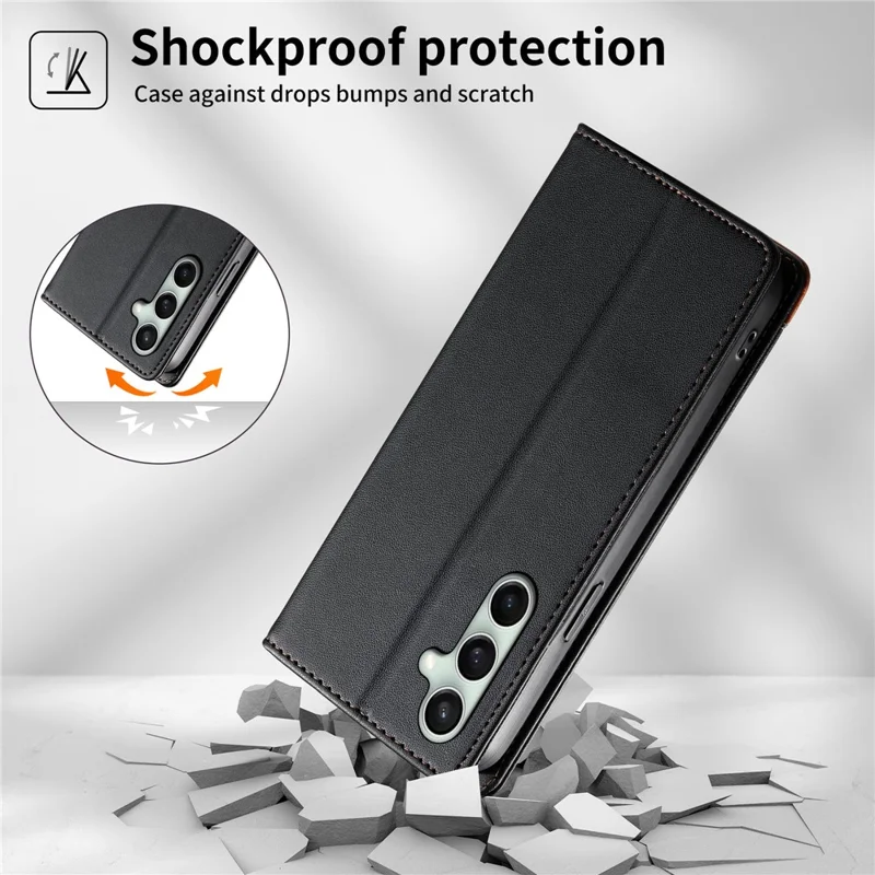 DIERFENG DF-018 for Samsung Galaxy S24 FE Case RFID Blocking Wallet Leather Phone Cover with Color Splicing Logo Corner - Black