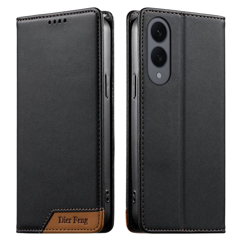 DIERFENG DF-018 for Samsung Galaxy S25 Edge Case RFID Blocking Wallet Leather Phone Cover with Color Splicing Logo Corner - Black