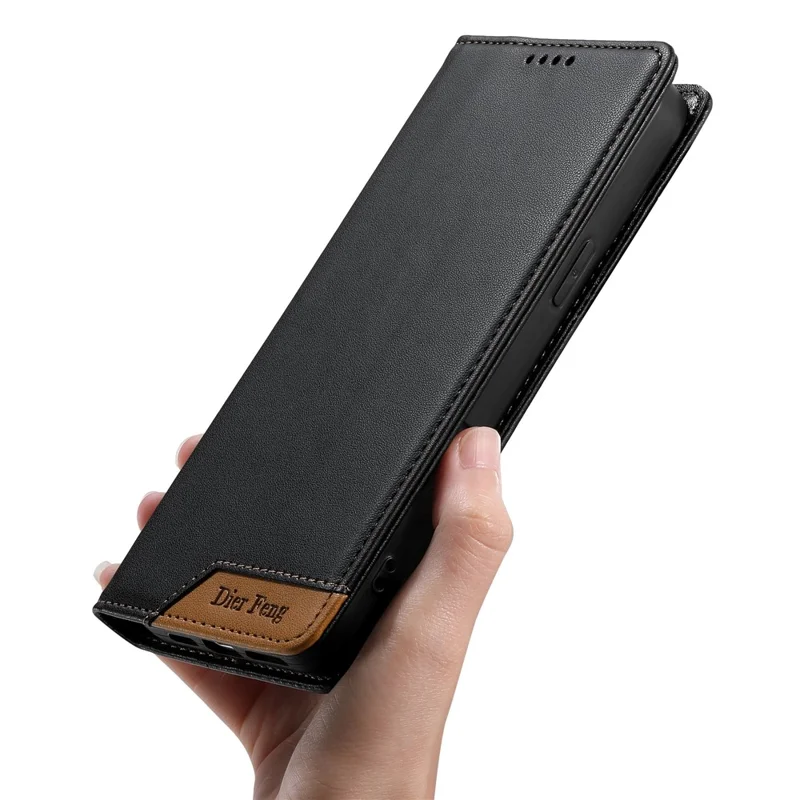 DIERFENG DF-018 for Samsung Galaxy S25 Edge Case RFID Blocking Wallet Leather Phone Cover with Color Splicing Logo Corner - Black