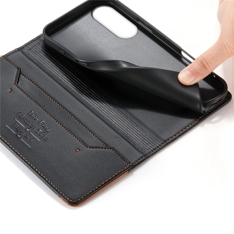 DIERFENG DF-018 for Samsung Galaxy S25 Edge Case RFID Blocking Wallet Leather Phone Cover with Color Splicing Logo Corner - Black