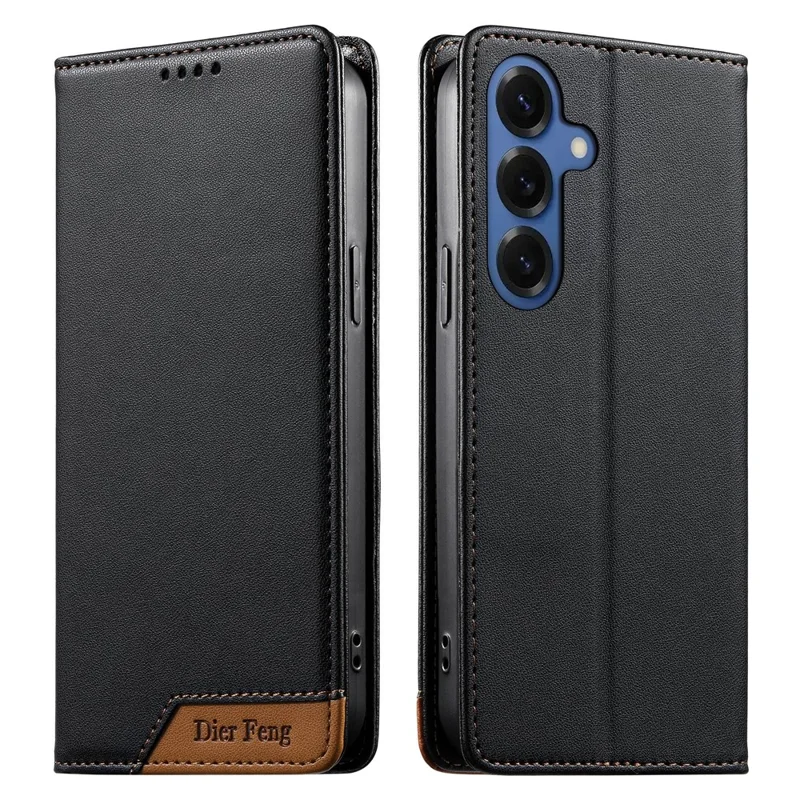 DIERFENG DF-018 til Samsung Galaxy S26+ Etui med RFID-blokerende pung i læder med farvesammensat logohjørne - Sort