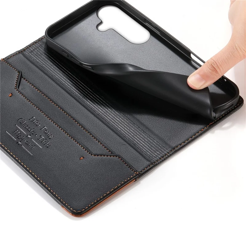 DIERFENG DF-018 til Samsung Galaxy S26+ Etui med RFID-blokerende pung i læder med farvesammensat logohjørne - Sort