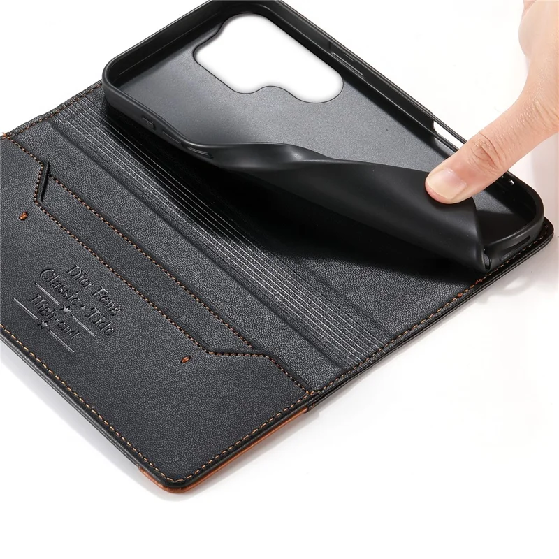 DIERFENG DF-018 for Samsung Galaxy S26 Ultra Case RFID Blocking Wallet Leather Phone Cover with Color Splicing Logo Corner - Black