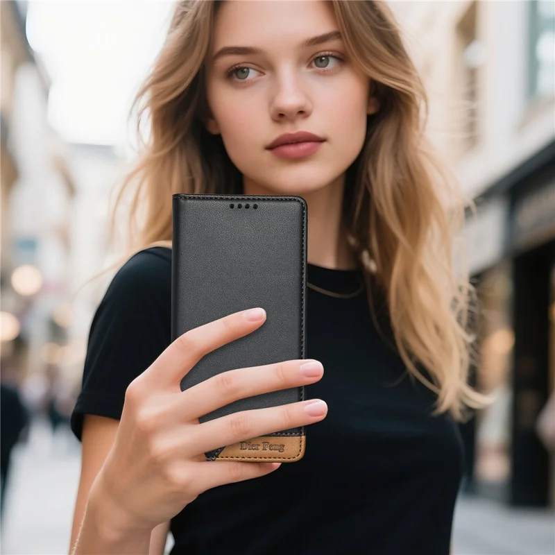 DIERFENG DF-018 for Sony Xperia 1 VII Case RFID Blocking Wallet Leather Phone Cover with Color Splicing Logo Corner - Black