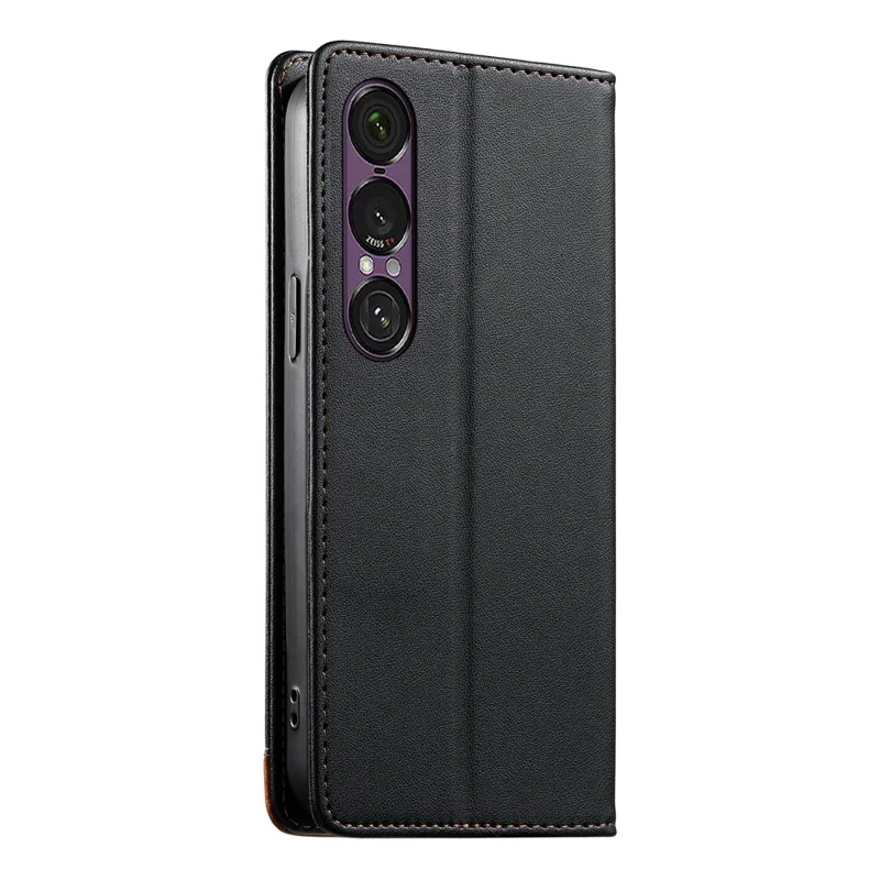 DIERFENG DF-018 for Sony Xperia 1 VII Case RFID Blocking Wallet Leather Phone Cover with Color Splicing Logo Corner - Black