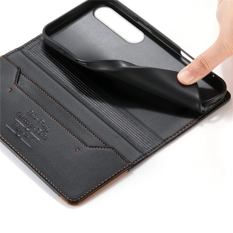 DIERFENG DF-018 for Sony Xperia 1 VII Case RFID Blocking Wallet Leather Phone Cover with Color Splicing Logo Corner - Black