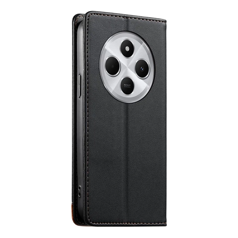 DIERFENG DF-018 for Xiaomi Poco C75 4G  /  Redmi 14R 5G  /  14C 4G Case RFID Blocking Wallet Leather Phone Cover with Color Splicing Logo Corner - Black