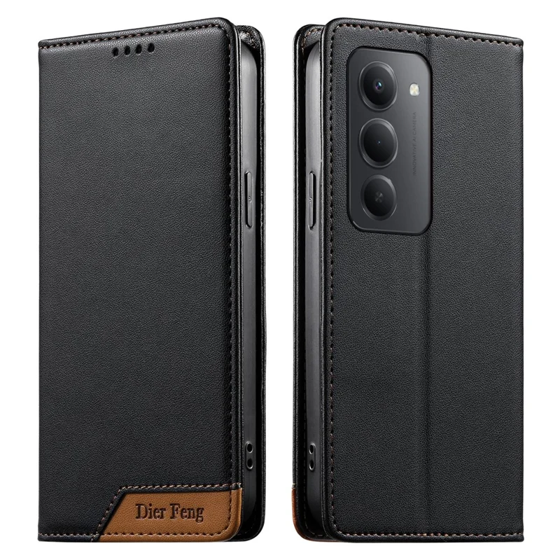 DIERFENG DF-018 for Xiaomi Redmi 15 4G (EU) (171mm) Case RFID Blocking Wallet Leather Phone Cover with Color Splicing Logo Corner - Black