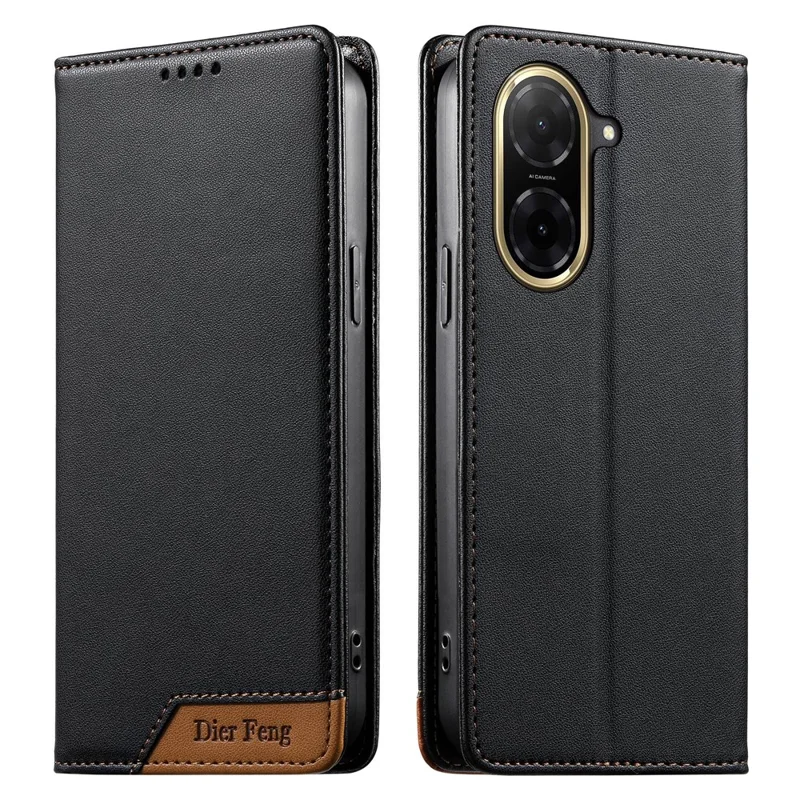 DIERFENG DF-018 for Xiaomi Redmi A5 4G (171.7mm) Case RFID Blocking Wallet Leather Phone Cover with Color Splicing Logo Corner - Black