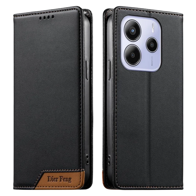 DIERFENG DF-018 for Xiaomi Redmi Note 14 4G (164.84mm) Case RFID Blocking Wallet Leather Phone Cover with Color Splicing Logo Corner - Black