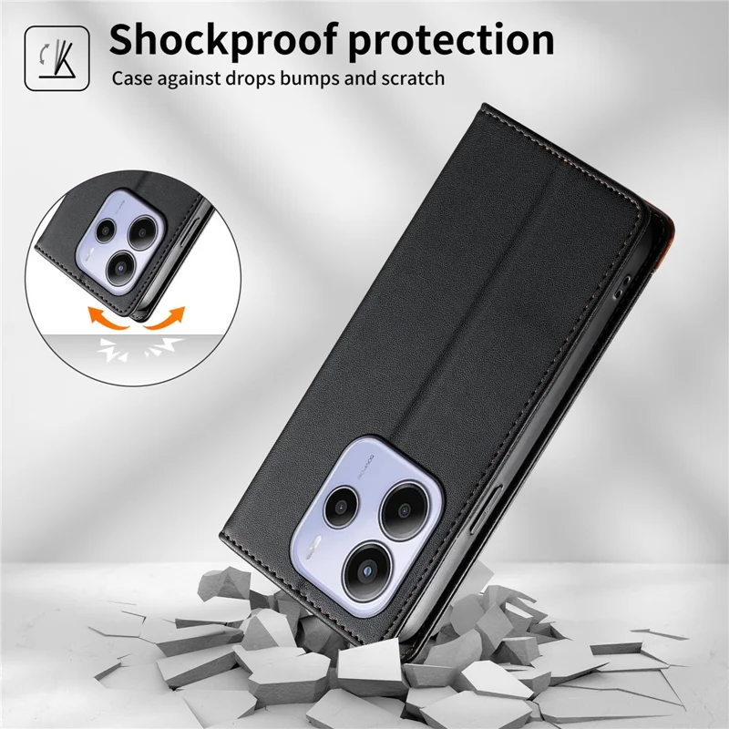 DIERFENG DF-018 for Xiaomi Redmi Note 14 4G (164.84mm) Case RFID Blocking Wallet Leather Phone Cover with Color Splicing Logo Corner - Black