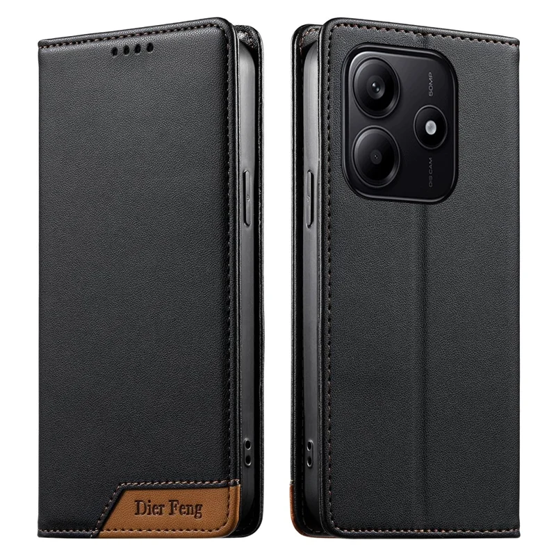 DIERFENG DF-018 for Xiaomi Redmi Note 14 5G Case RFID Blocking Wallet Leather Phone Cover with Color Splicing Logo Corner - Black