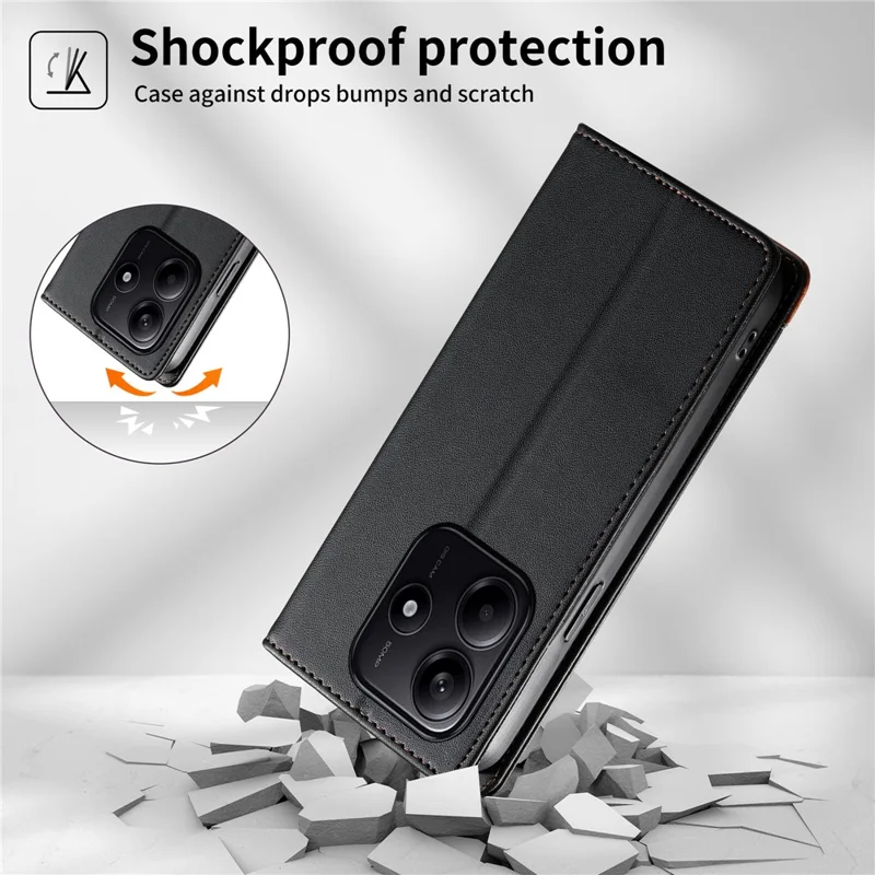 DIERFENG DF-018 for Xiaomi Redmi Note 14 5G Case RFID Blocking Wallet Leather Phone Cover with Color Splicing Logo Corner - Black