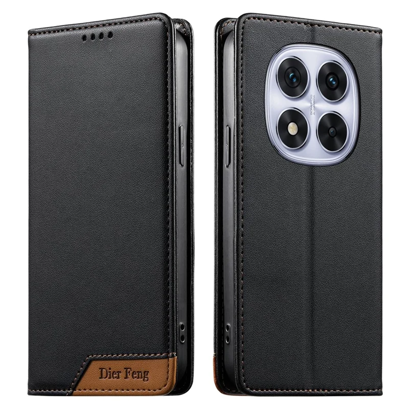 DIERFENG DF-018 for Xiaomi Redmi Note 14 Pro 5G  /  Poco X7 5G Case RFID Blocking Wallet Leather Phone Cover with Color Splicing Logo Corner - Black