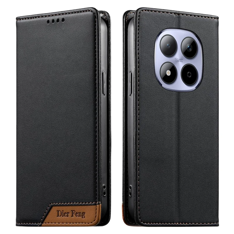 DIERFENG DF-018 for Xiaomi Redmi Note 15 Pro 5G (Global) Case RFID Blocking Wallet Leather Phone Cover with Color Splicing Logo Corner - Black