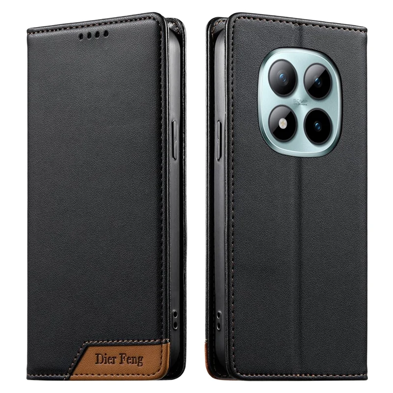 DIERFENG DF-018 for Xiaomi Poco M8 Pro 5G  / Redmi Note 15 Pro+ 5G (Global) Case RFID Blocking Wallet Leather Phone Cover with Color Splicing Logo Corner - Black