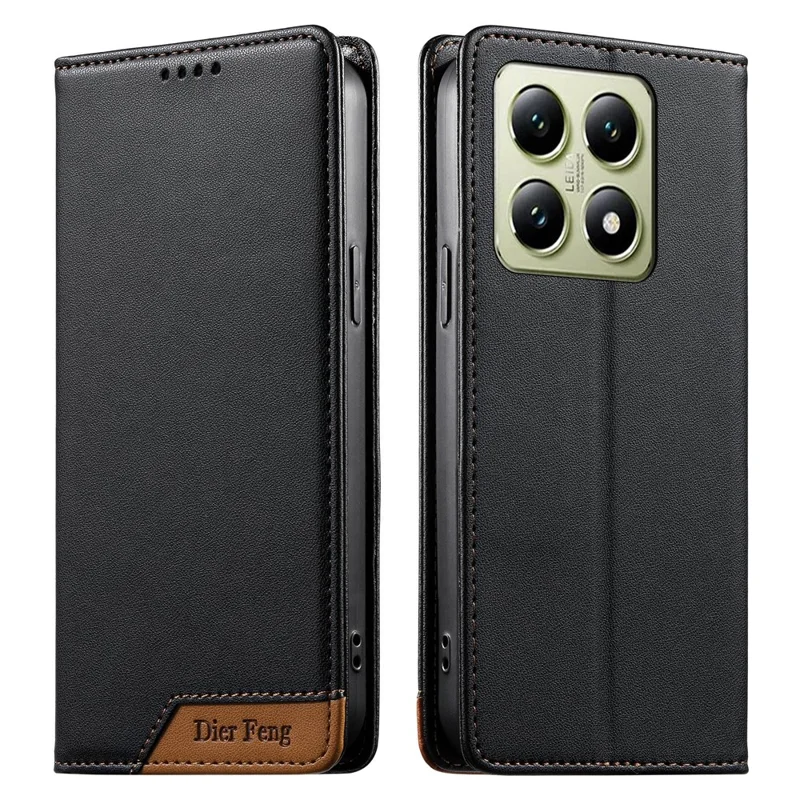 DIERFENG DF-018 for Xiaomi 14T Case RFID Blocking Wallet Leather Phone Cover with Color Splicing Logo Corner - Black