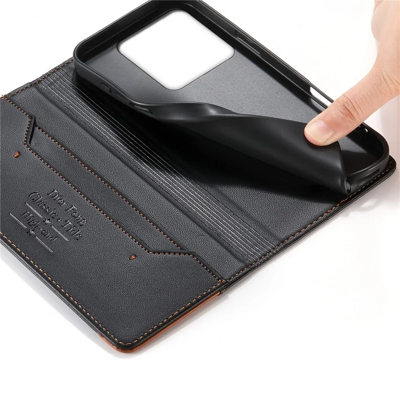 DIERFENG DF-018 for Xiaomi 14T Case RFID Blocking Wallet Leather Phone Cover with Color Splicing Logo Corner - Black
