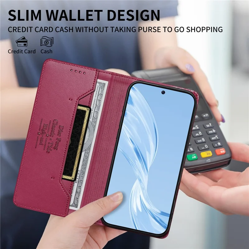 DIERFENG DF-018 for Xiaomi 14T Case RFID Blocking Wallet Leather Phone Cover with Color Splicing Logo Corner - Red