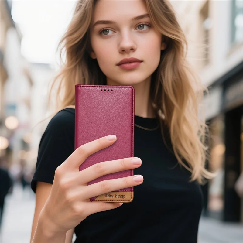 DIERFENG DF-018 for Xiaomi 14T Case RFID Blocking Wallet Leather Phone Cover with Color Splicing Logo Corner - Red